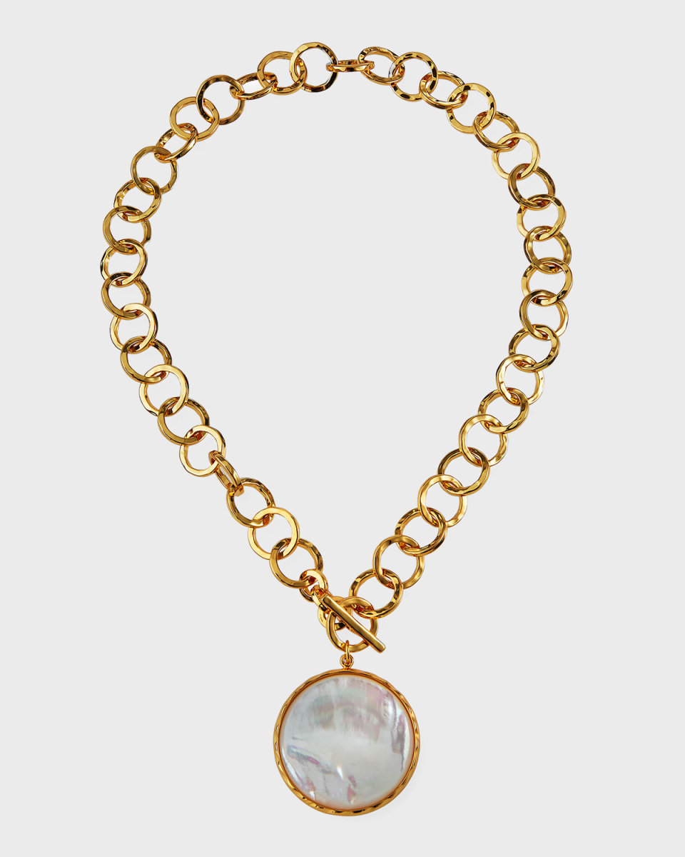 Bezel-Set Mother-of-Pearl Chain Necklace