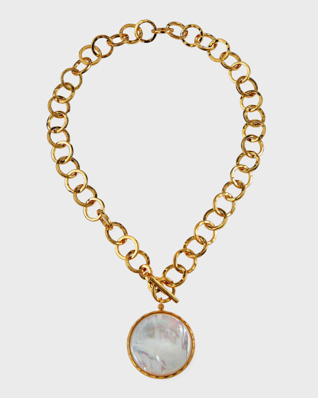 Bezel-Set Mother-of-Pearl Chain Necklace