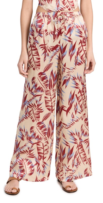 Onia Silk Wide Leg Drawstring Pants Tan Multi