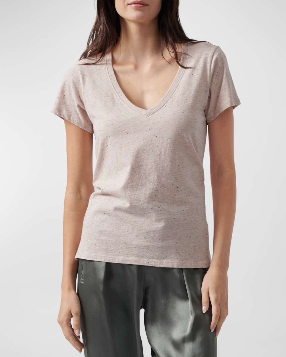 Speckled Short-Sleeve Schoolboy V-Neck Tee