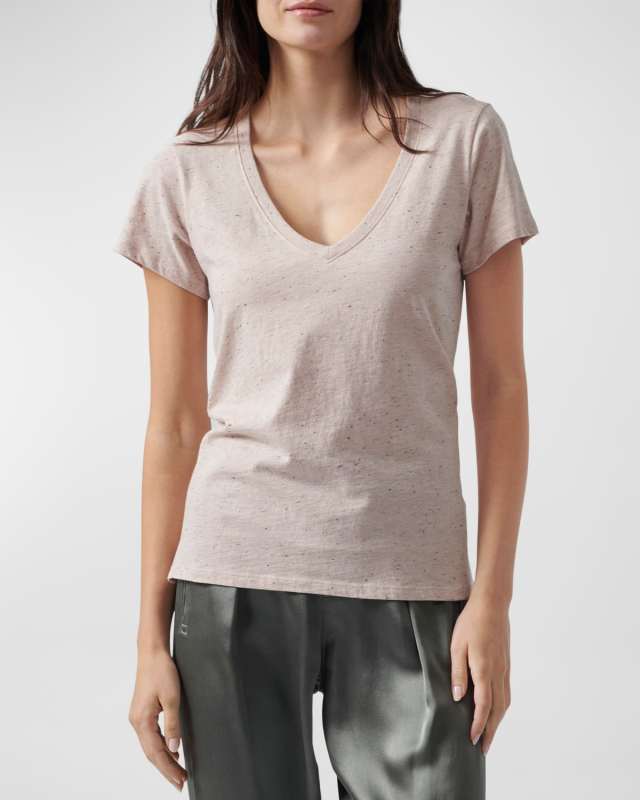 Speckled Short-Sleeve Schoolboy V-Neck Tee