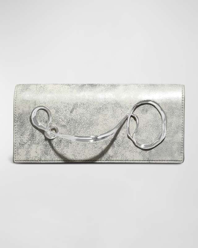 Twisted Metallic Leather Clutch Bag