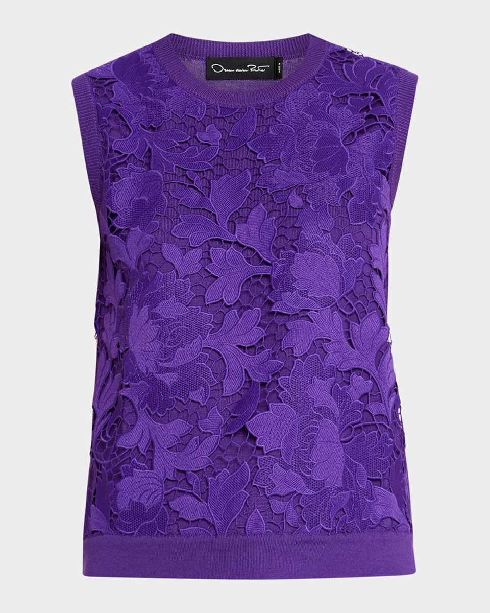 Peony Guipure-Inset Knit Tank Top