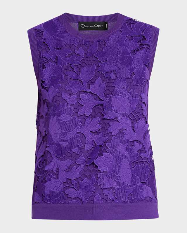 Peony Guipure-Inset Knit Tank Top