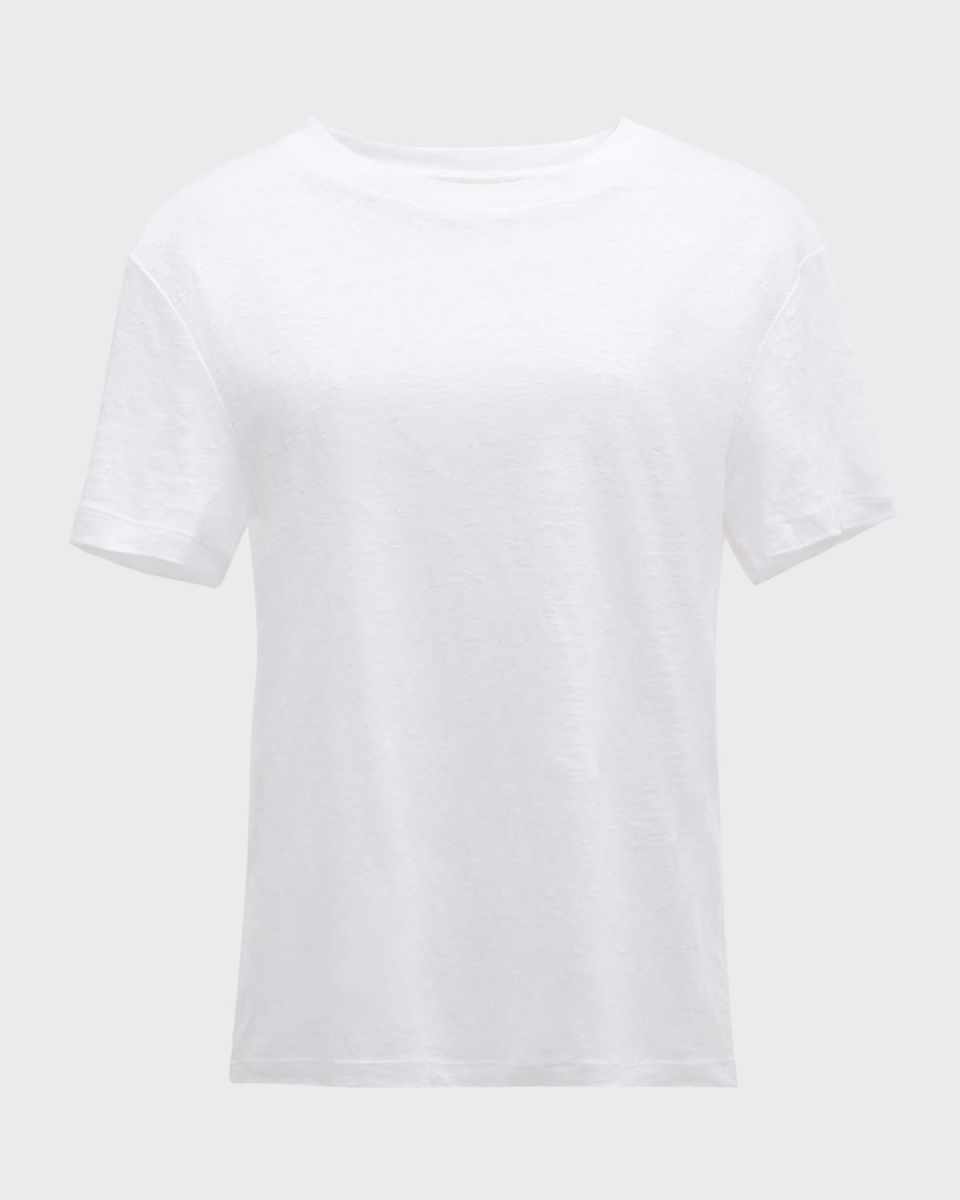 Drop-Shoulder Linen Crewneck Short-Sleeve T-Shirt