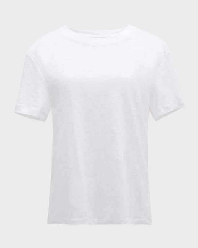 Drop-Shoulder Linen Crewneck Short-Sleeve T-Shirt