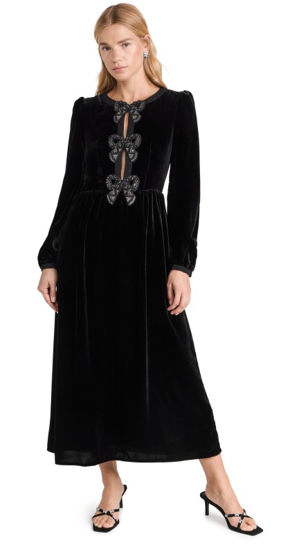 Saloni Camille Bows Dress BLACK/BLACK BOWS