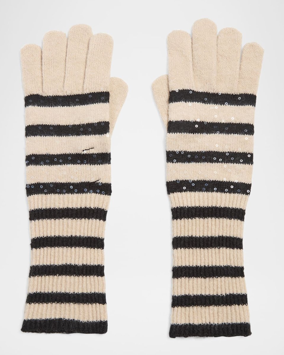 Stripe Sequined Knit Gloves