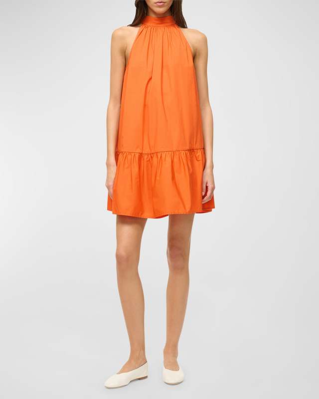 Marlowe Tie-Neck Mini Cotton Poplin Dress