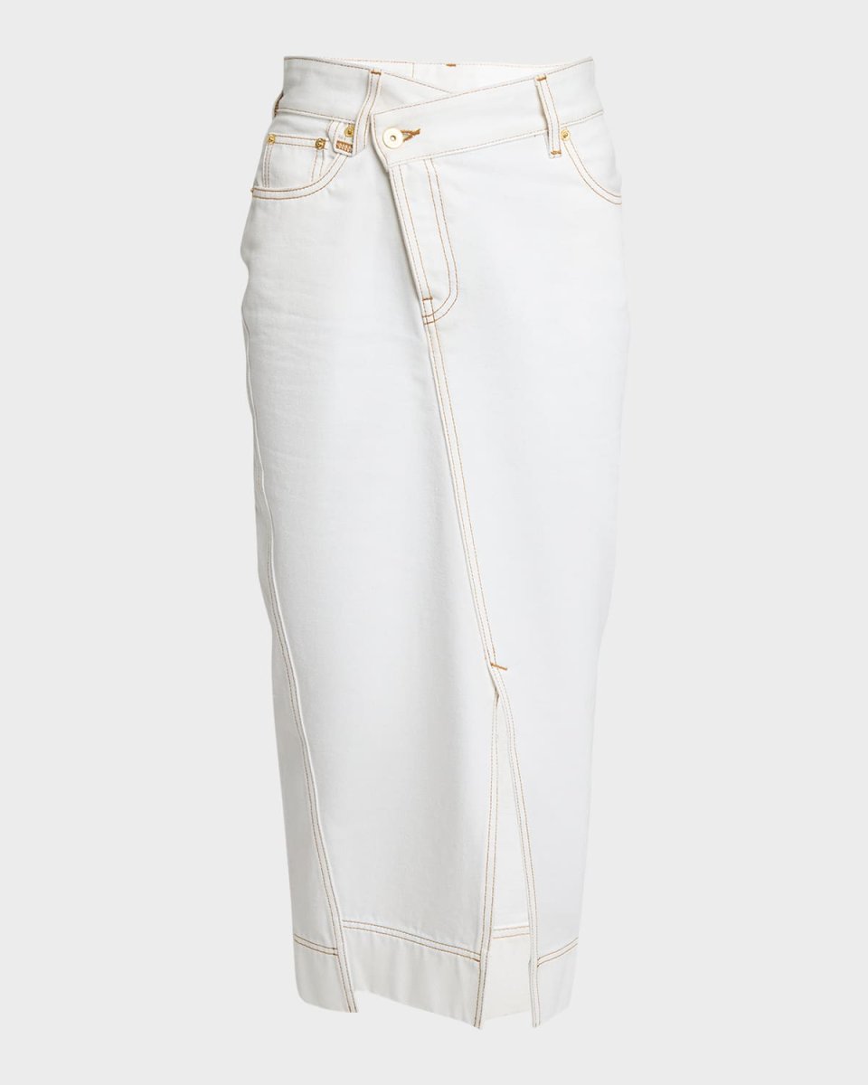 De-Nimes Crosswaist Midi Denim Skirt