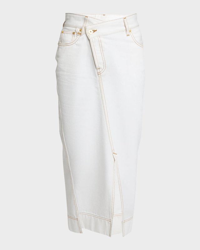 De-Nimes Crosswaist Midi Denim Skirt