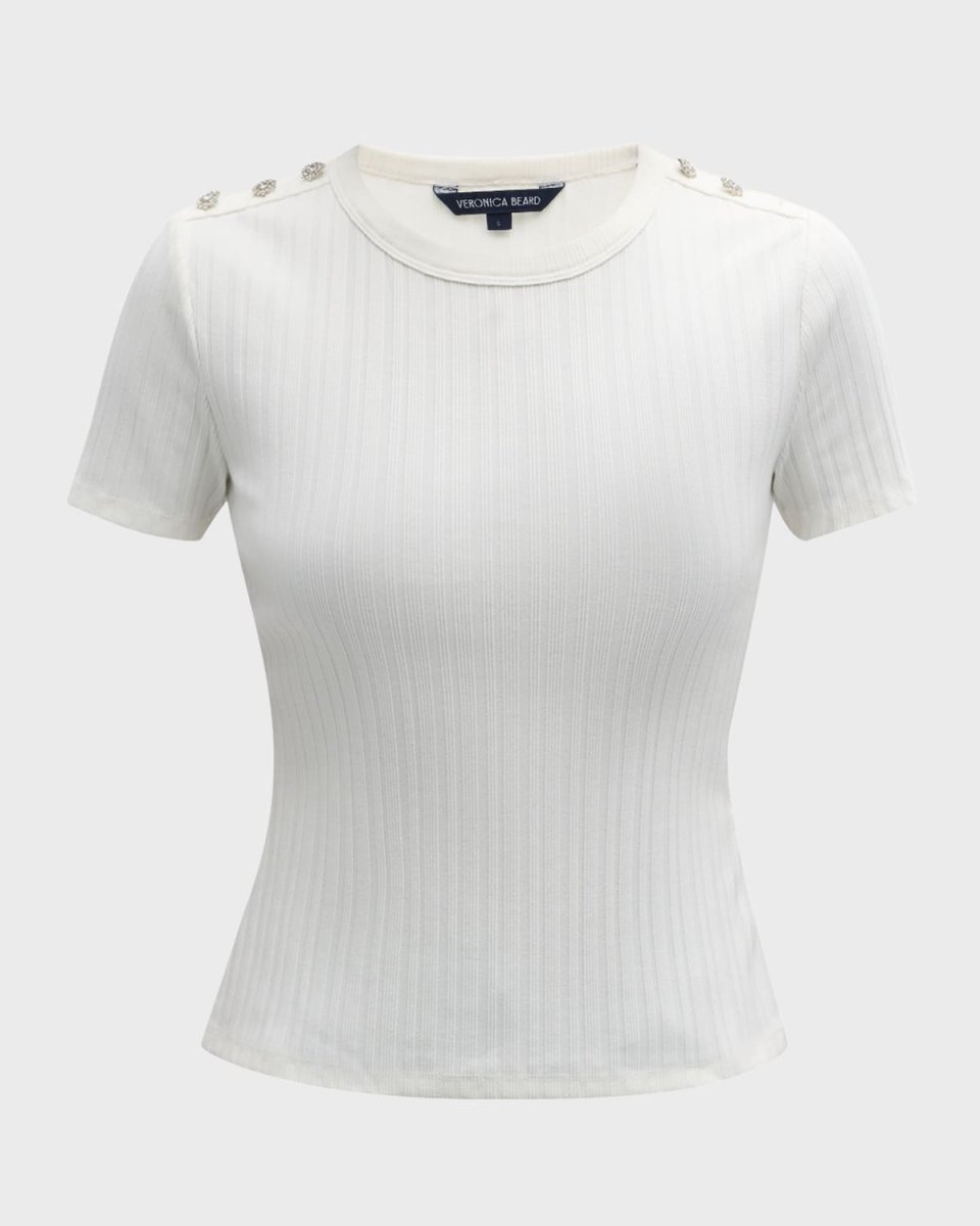 Draya Short-Sleeve Rhinestone Button Tee