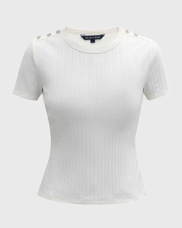 Draya Short-Sleeve Rhinestone Button Tee