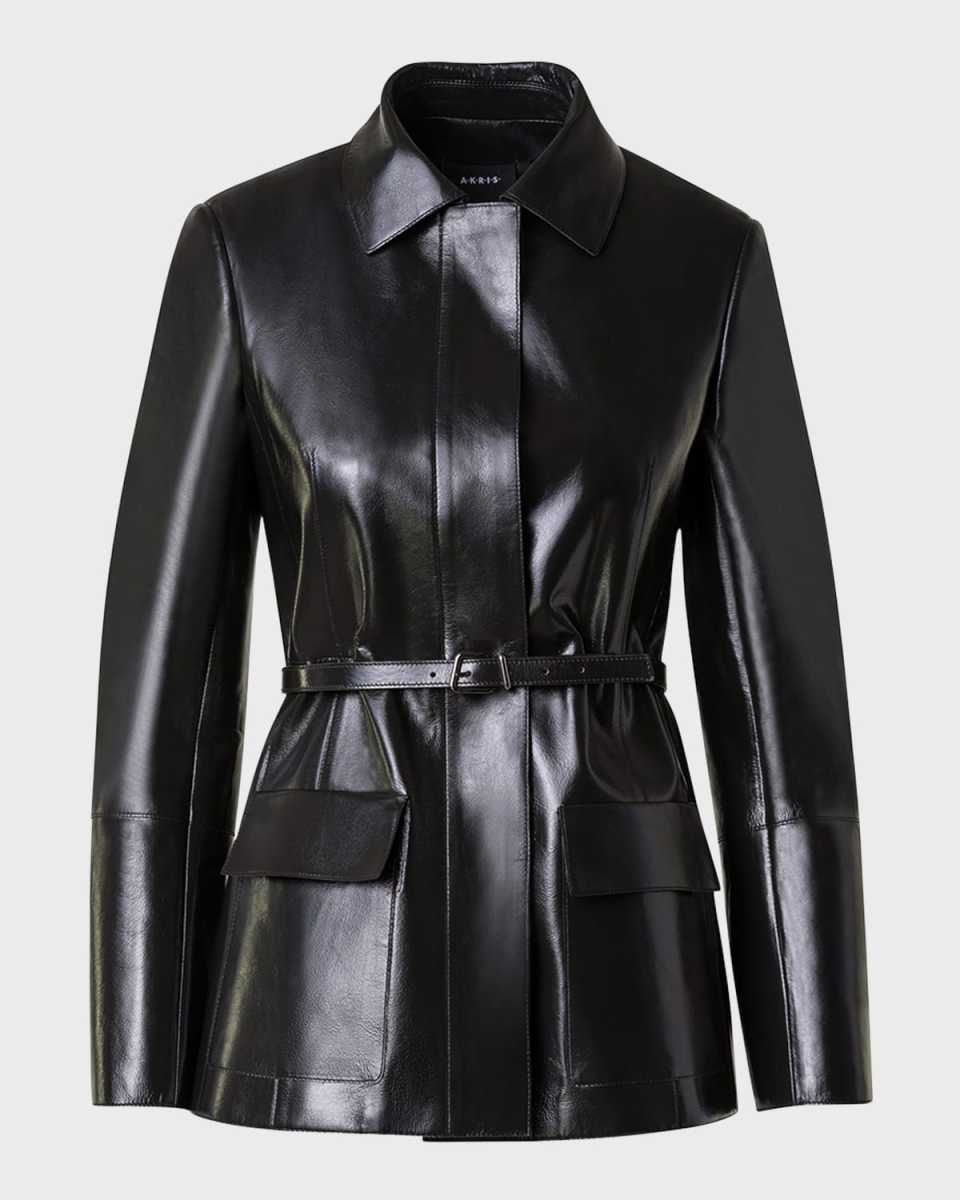 Whisper Lacquer Leather Jacket with Belt