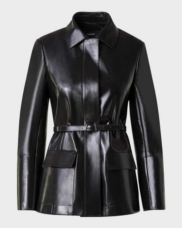Whisper Lacquer Leather Jacket with Belt