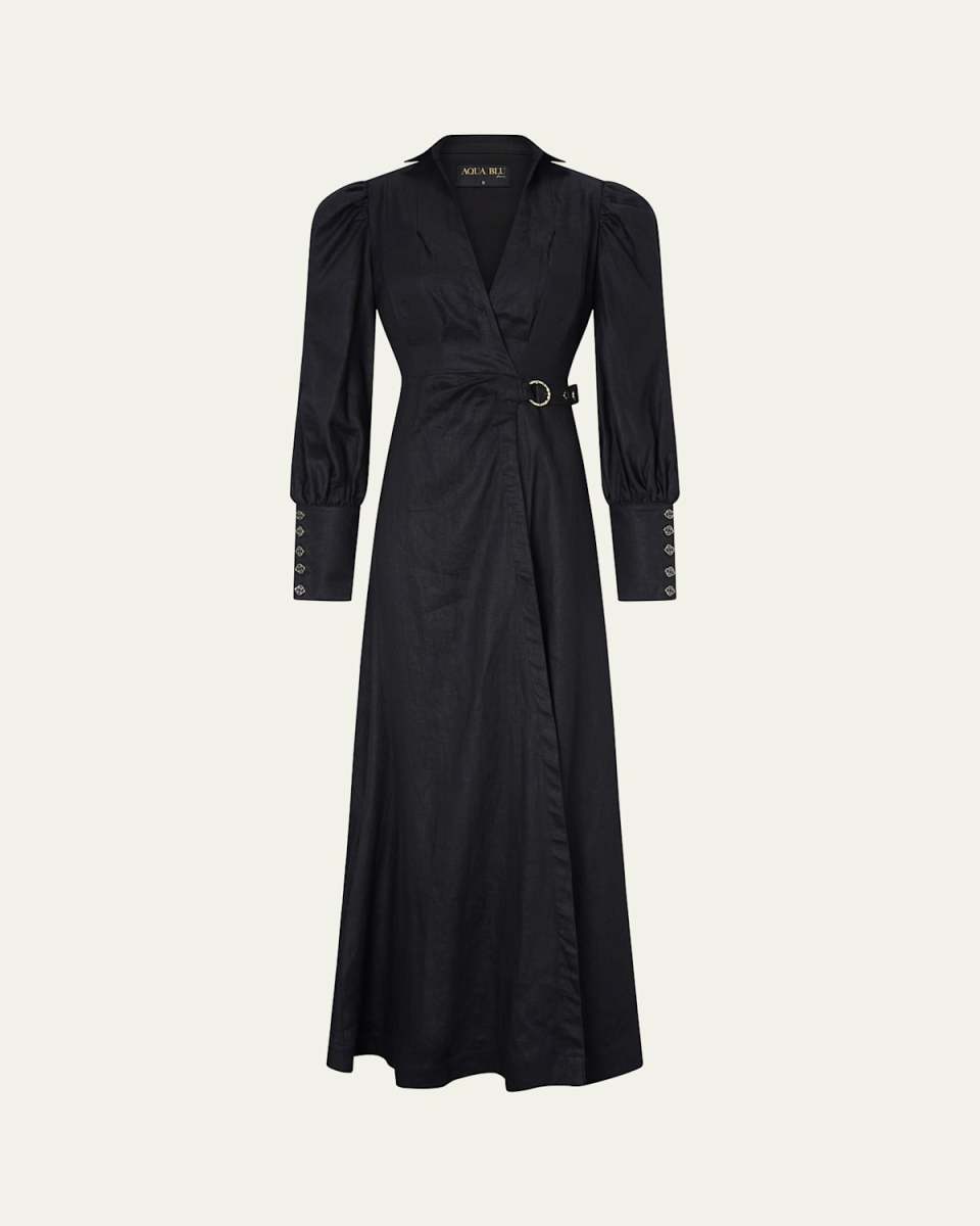 Celine French Linen Wrap Maxi Dress