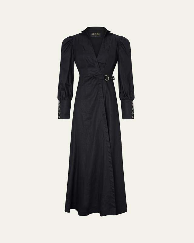 Celine French Linen Wrap Maxi Dress