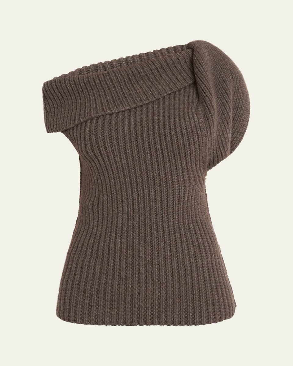 Off-Shoulder Banded Twist Cashmere Top