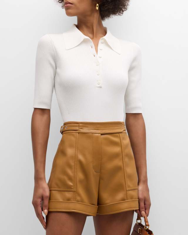 Secily Short-Sleeve Knit Polo Top