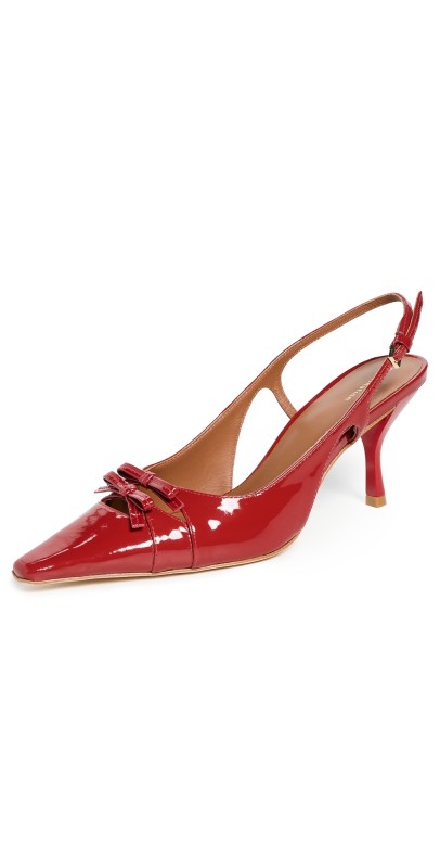 Reformation Noreen Bow Slingback Heels Scarlet Patent