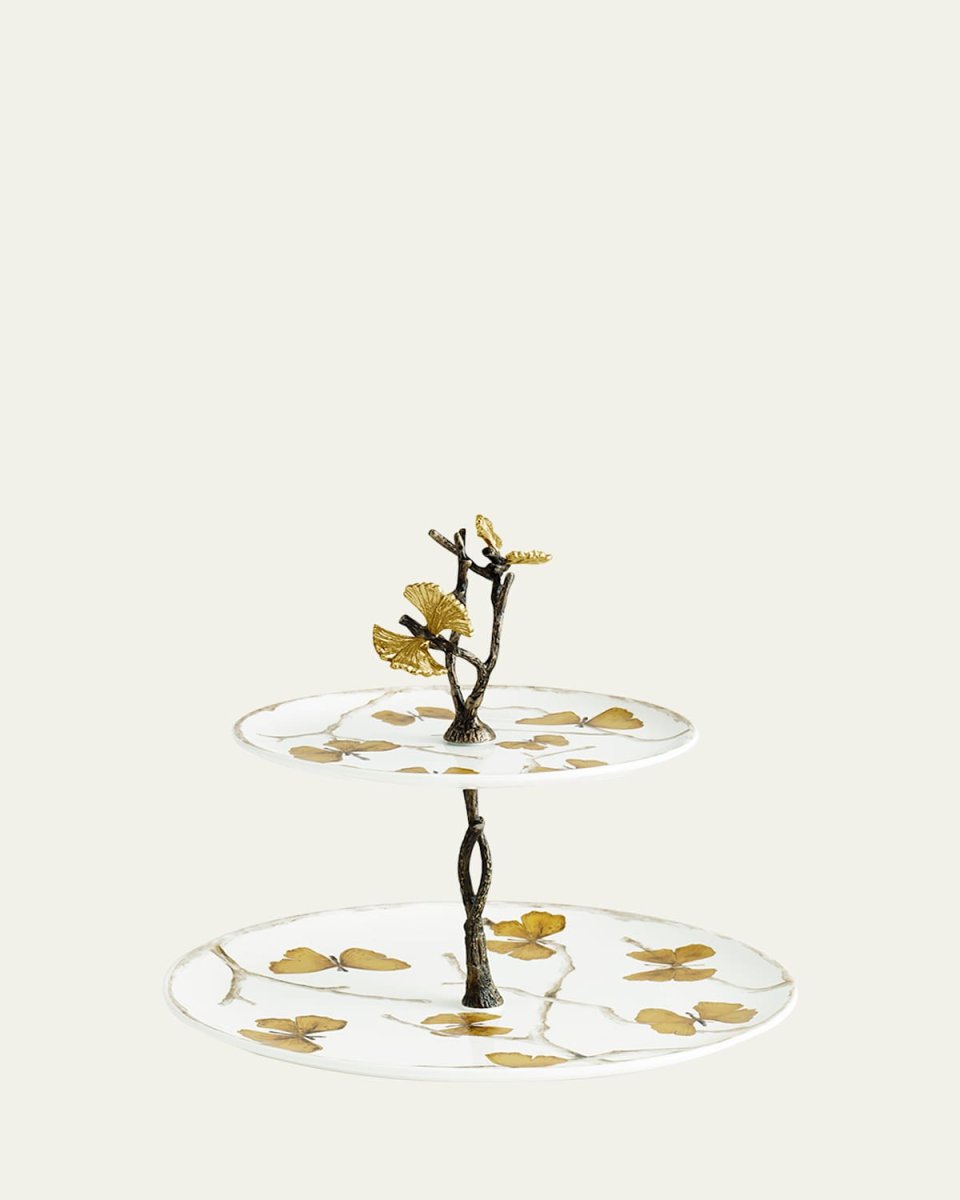 Butterfly Ginkgo 2-Tier Porcelain Etagere