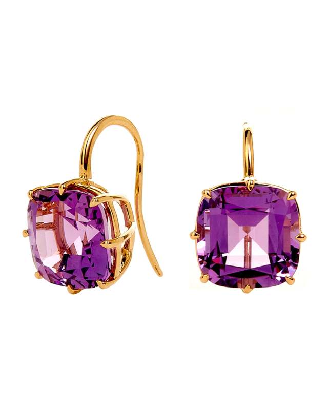 18K Gold Cushion Drop Earrings