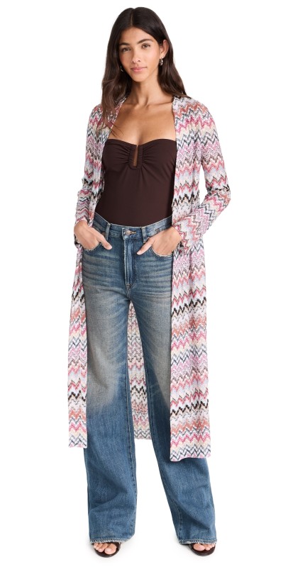 Missoni Long Cardigan Pink & White Tones Multicolor