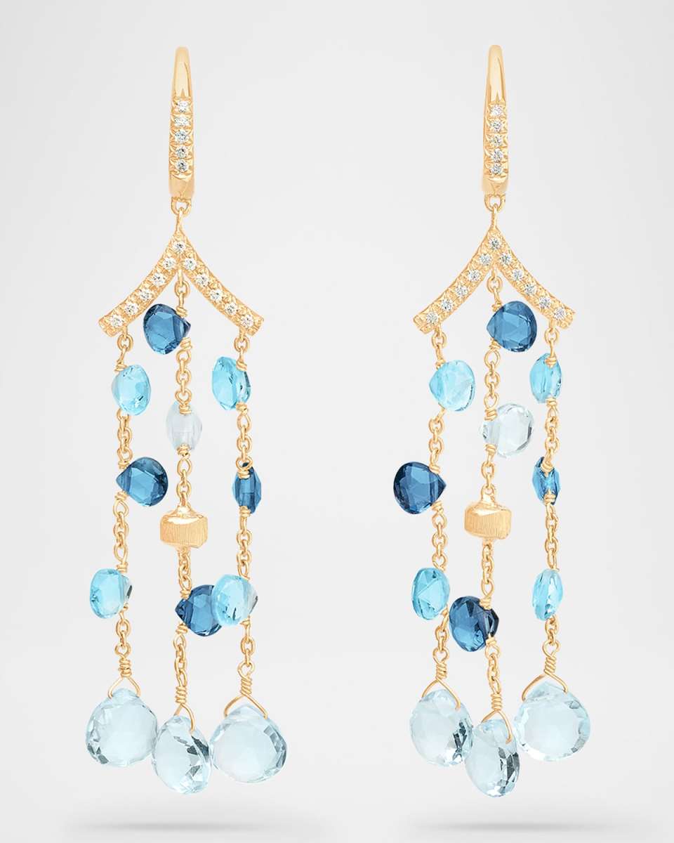 18K Yellow Gold Mixed Topaz Three-Strand Chandelier Earrings