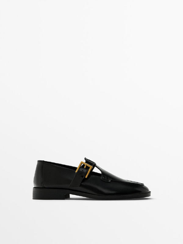 Massimo Dutti Square-toe buckled loafers