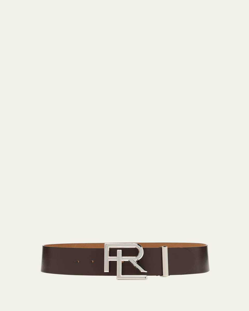 Wide Leather Belt with Box Logo Buckl