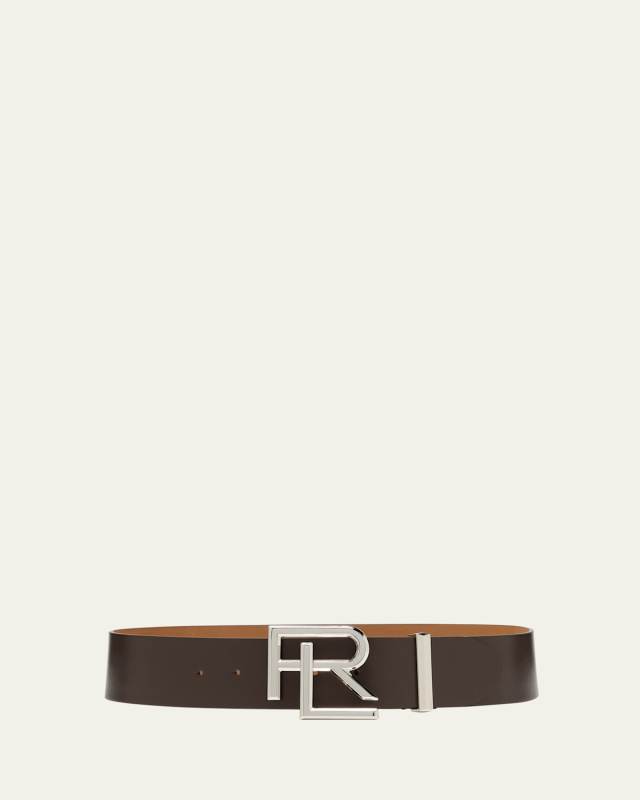 Wide Leather Belt with Box Logo Buckl