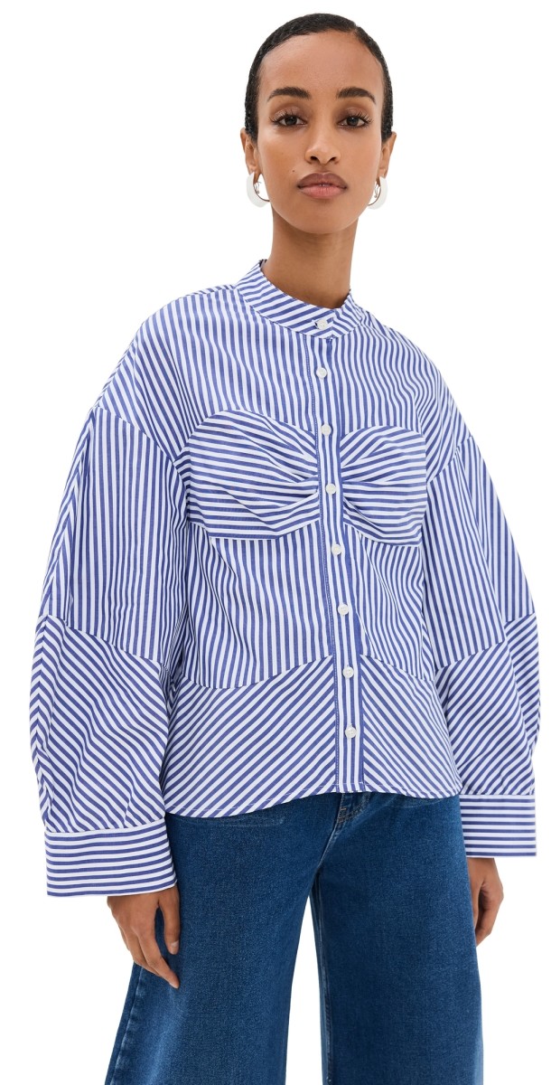 Kika Vargas Blue Stripes Cotton Rigoberta Top Blue Stripes