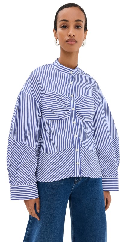 Kika Vargas Blue Stripes Cotton Rigoberta Top Blue Stripes