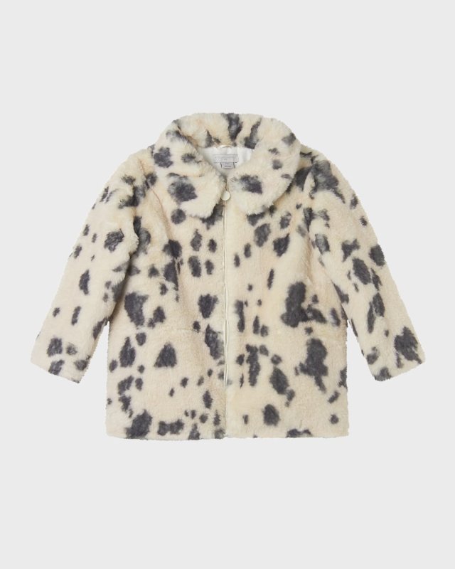 Girl's Appaloosa-Print Faux Fur Coat, Size 4-12