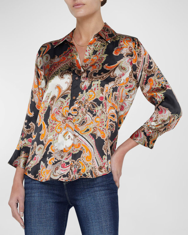 Dani Silk Paisley Button-Front Blouse