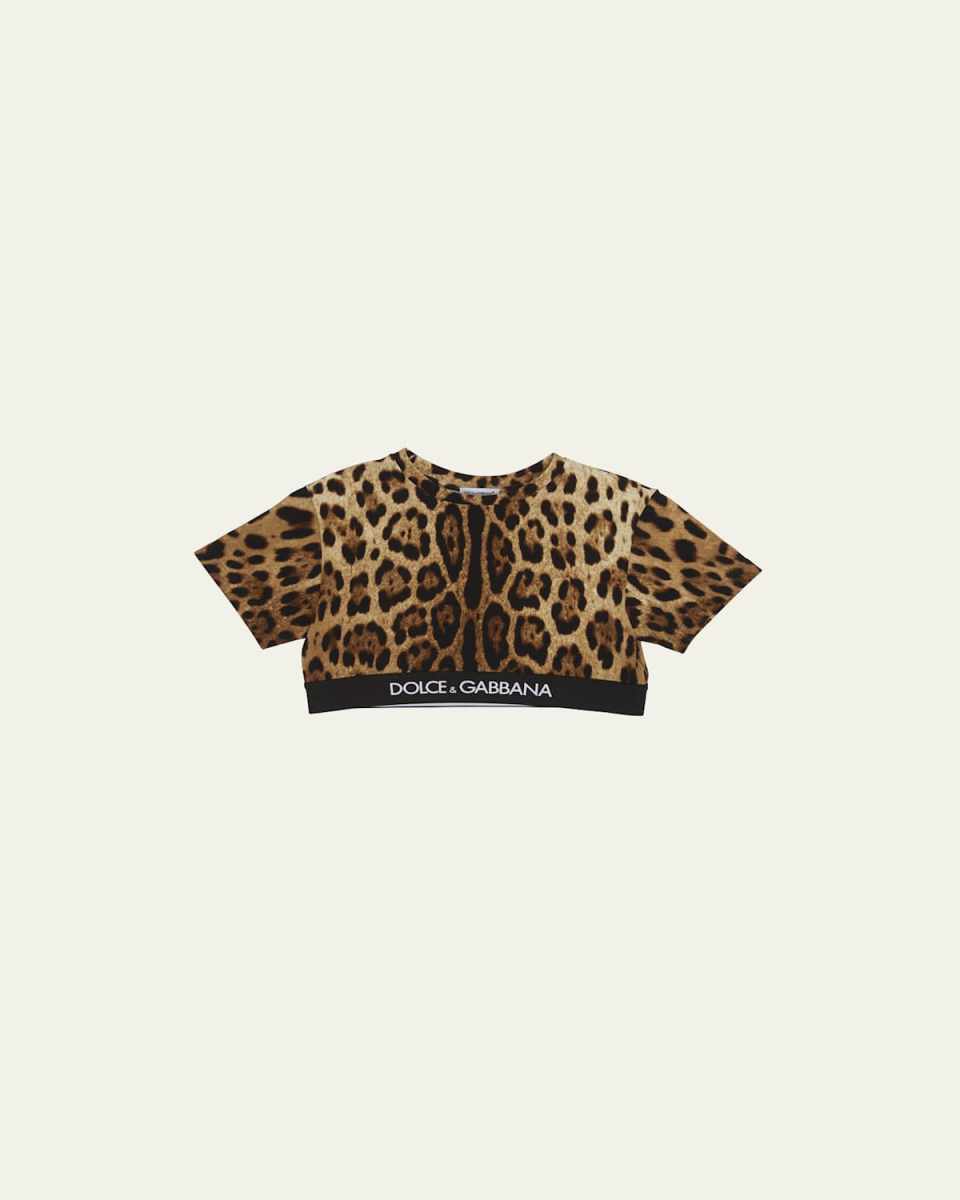 Girl's Cheetah-Print Logo-Print Trim Top, Size 2-6