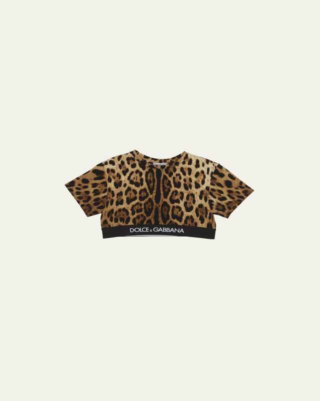 Girl's Cheetah-Print Logo-Print Trim Top, Size 2-6
