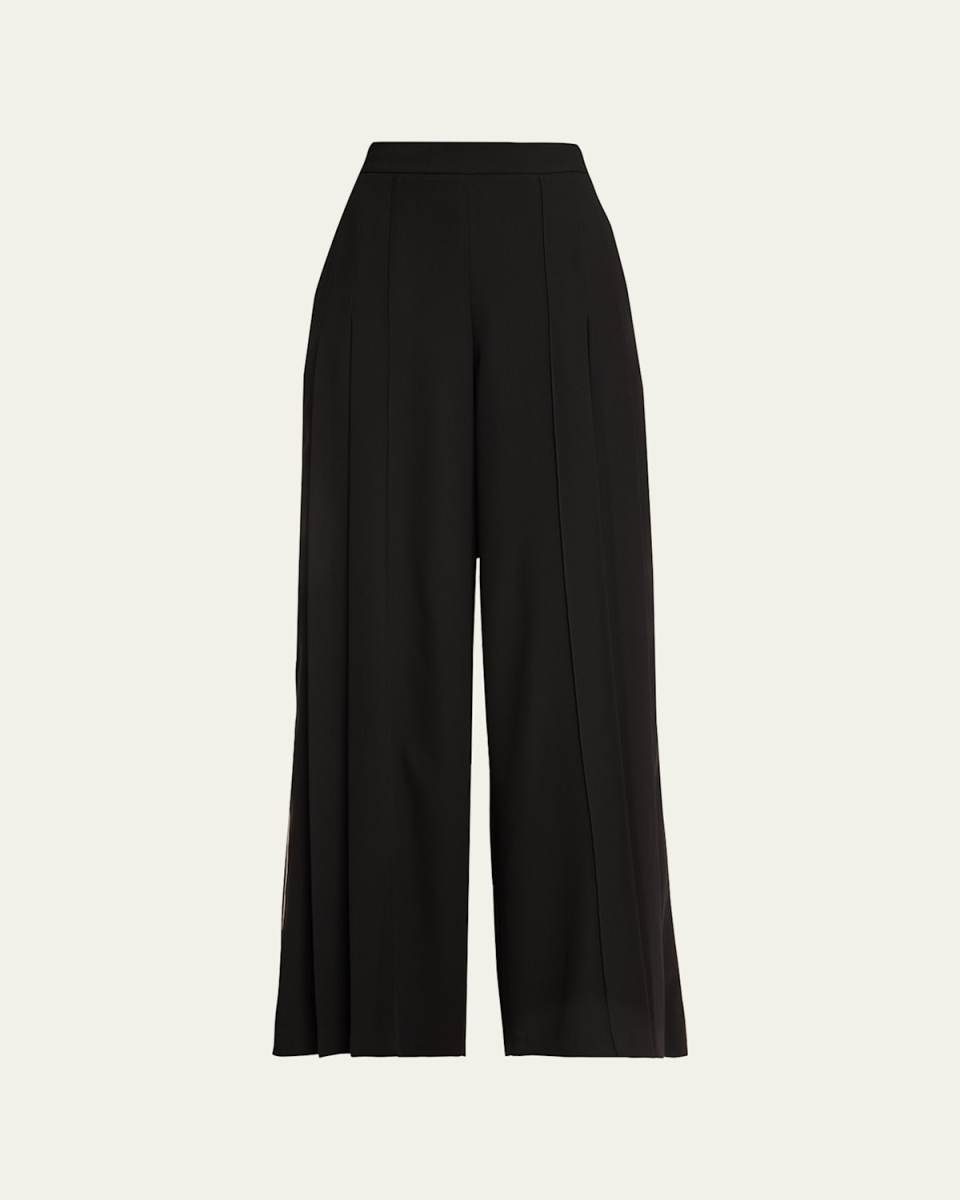 High-Rise Pleated Pintuck Wide-Leg Pants