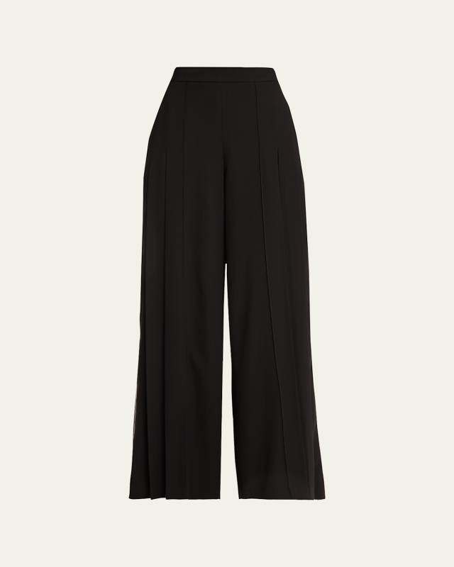 High-Rise Pleated Pintuck Wide-Leg Pants