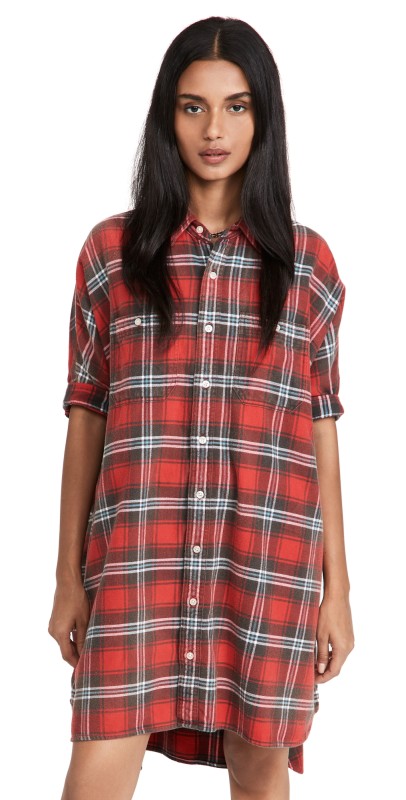 R13 Plaid Oversized Boxyhirtdress Red Plaid