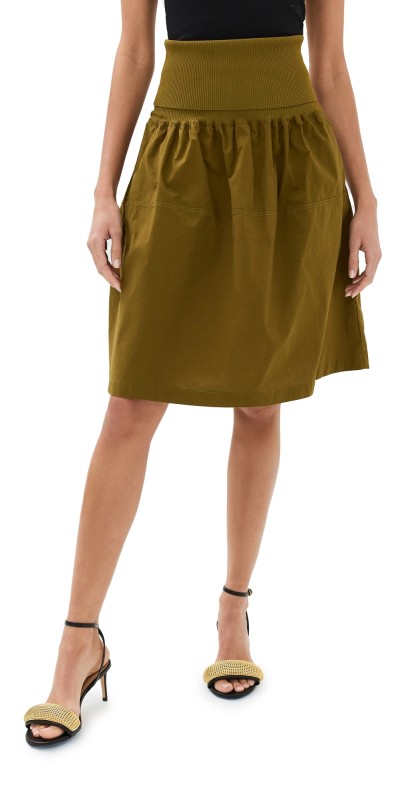 Proenza Schouler White Label Olive Skirt In Peached Poplin Olive