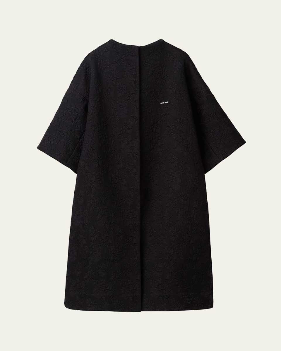 Floral Jacquard Large Pleat Wool Overcoat