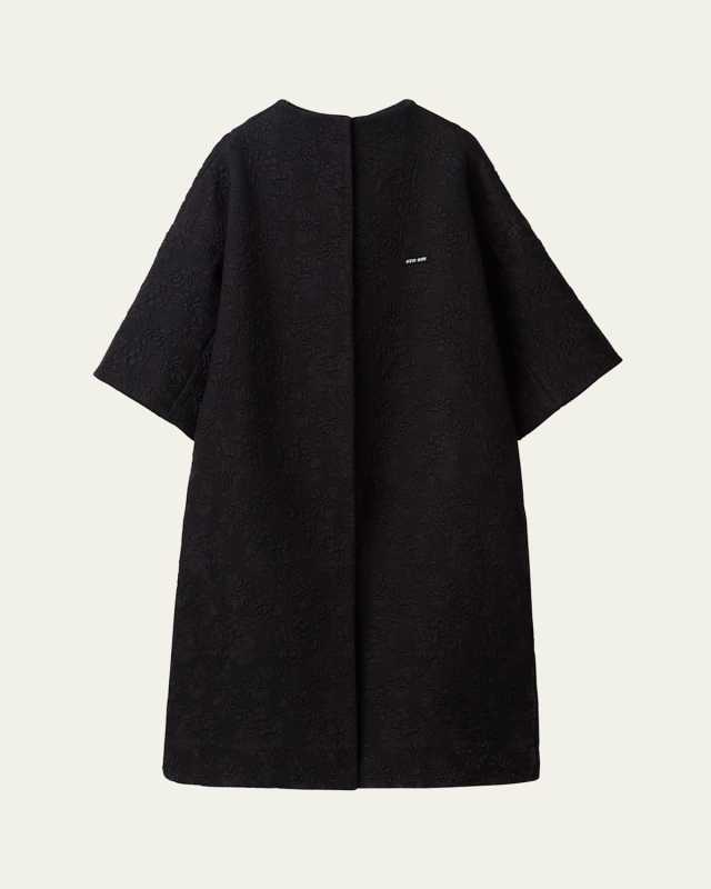 Floral Jacquard Large Pleat Wool Overcoat