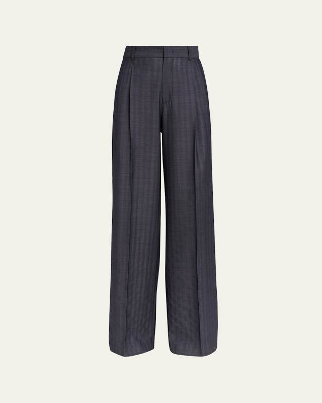 Stripe Wide Leg Wool Trousers