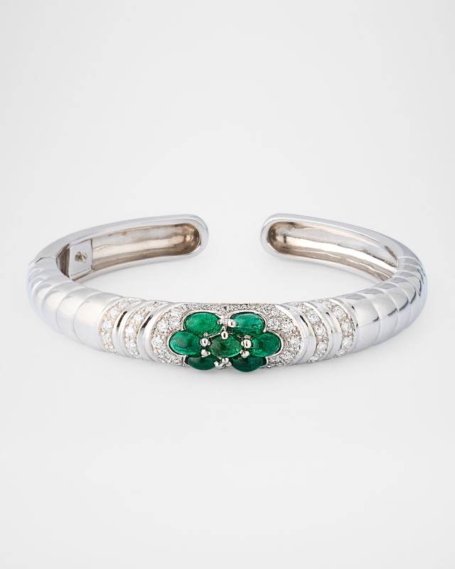 18k White Gold Emerald & Diamond Bangle