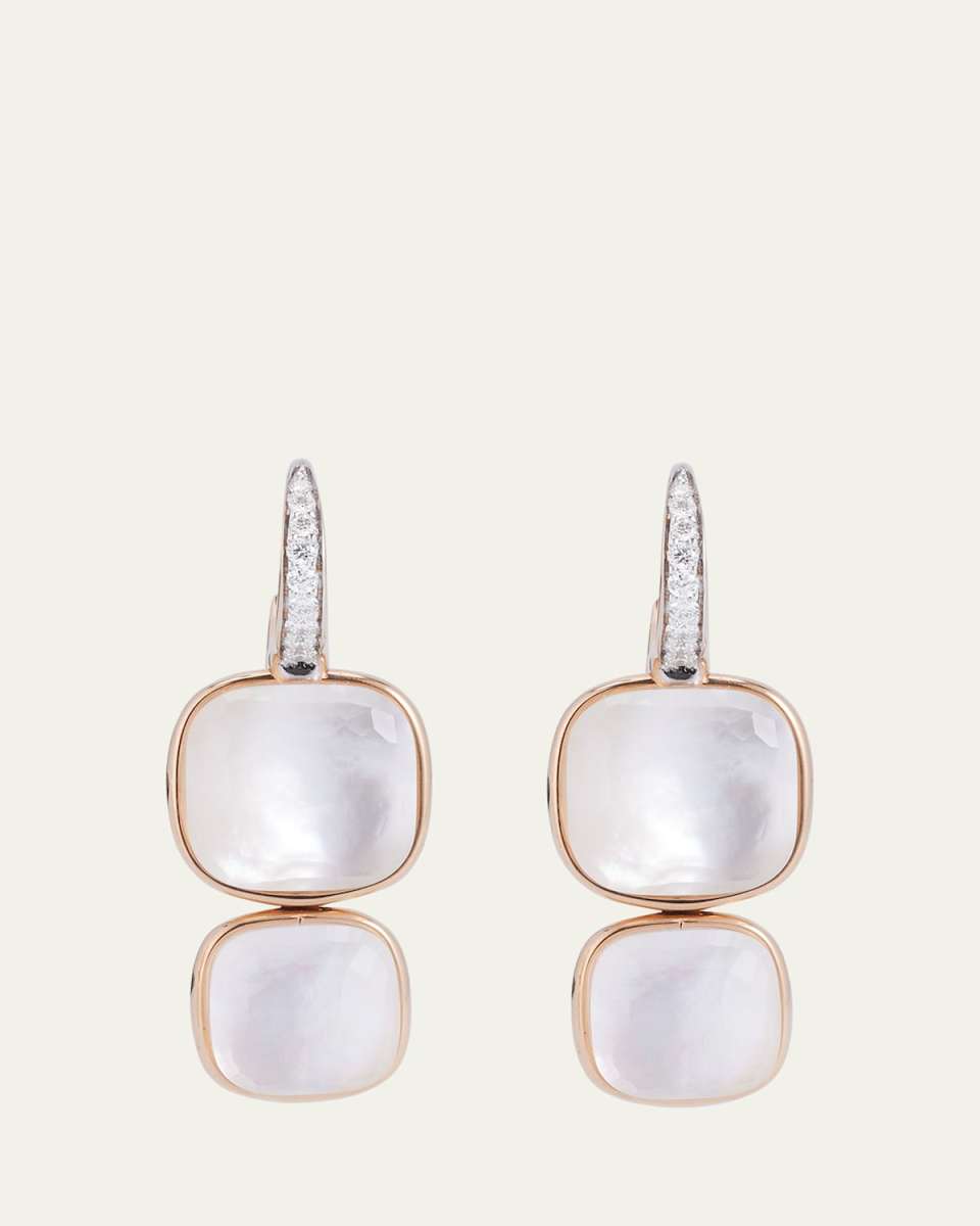 Nudo Rose Gold Double Drop Earrings with White Topaz, Mother-of-Pearl and Diamonds