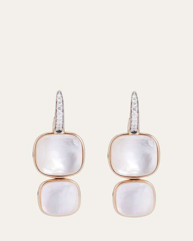 Nudo Rose Gold Double Drop Earrings with White Topaz, Mother-of-Pearl and Diamonds