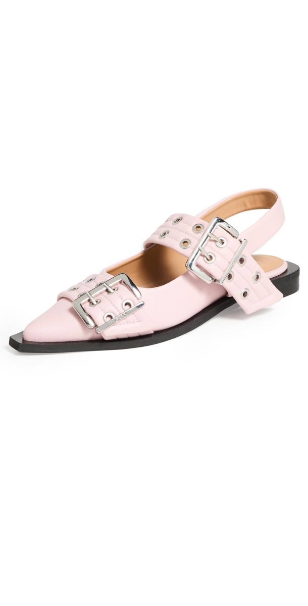 GANNI Buckle Ballerina Flats Chalk Pink