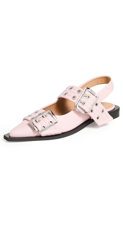 GANNI Buckle Ballerina Flats Chalk Pink