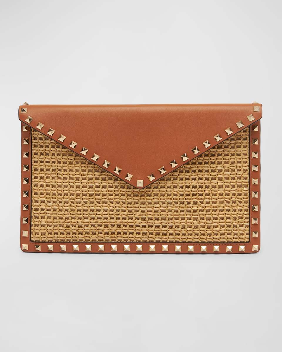 Large Rockstud Raffia Clutch Bag